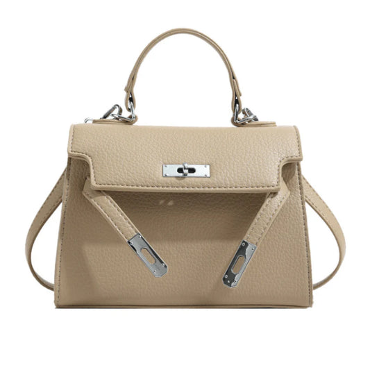 Sac À Main En Cuir Beige Avec Bandoulière Et Poignée
